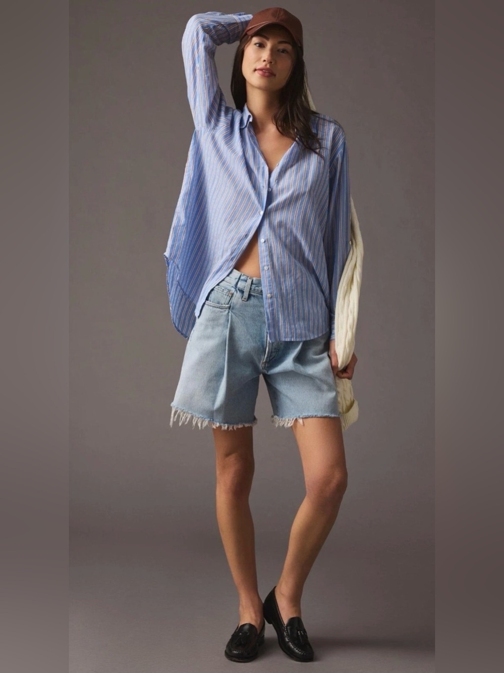 Sundry Destinations Striped lightweight cotton oversized button-down shirt XS